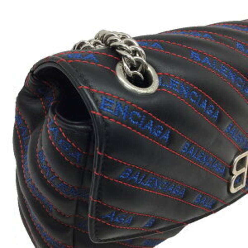 BALENCIAGA Round Chain Matelasse Shoulder Bag Leather Black - Picture 7 of 15